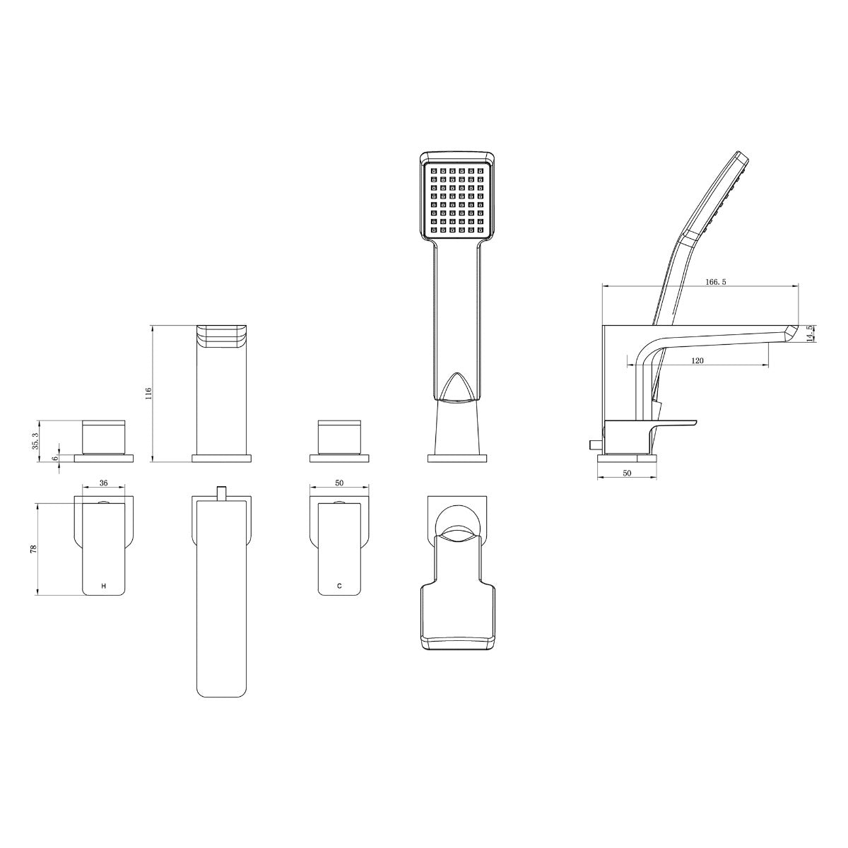 Fairford Una Matt Black 4 Hole Bath Shower Mixer