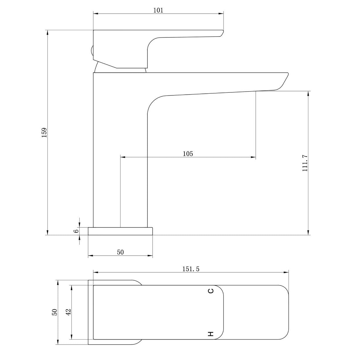 Fairford Una Basin Mixer with Push Button Waste