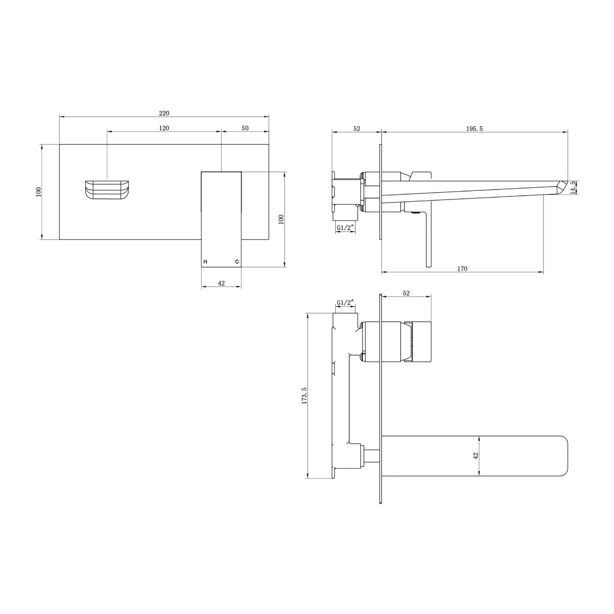Fairford Una Matt Black Wall Mounted Basin Mixer