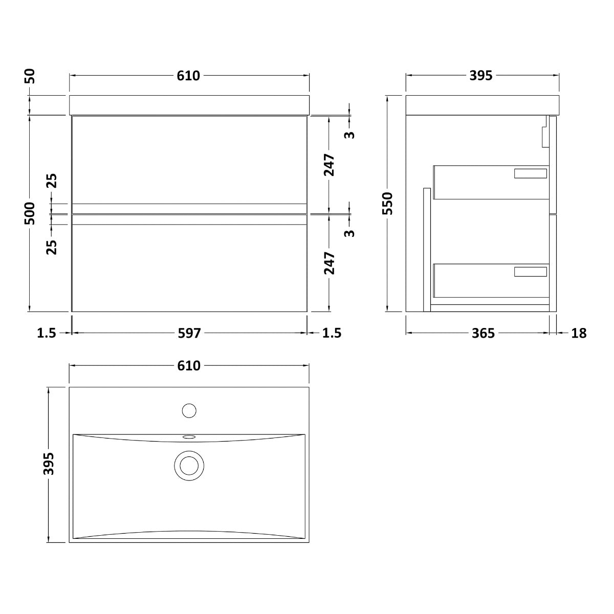Fairford Finesse 600mm Satin White Wall Hung Vanity Unit