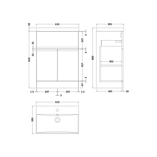 Fairford Finesse 600mm Soft Black Floorstanding 2-Door/Drawer Vanity Unit