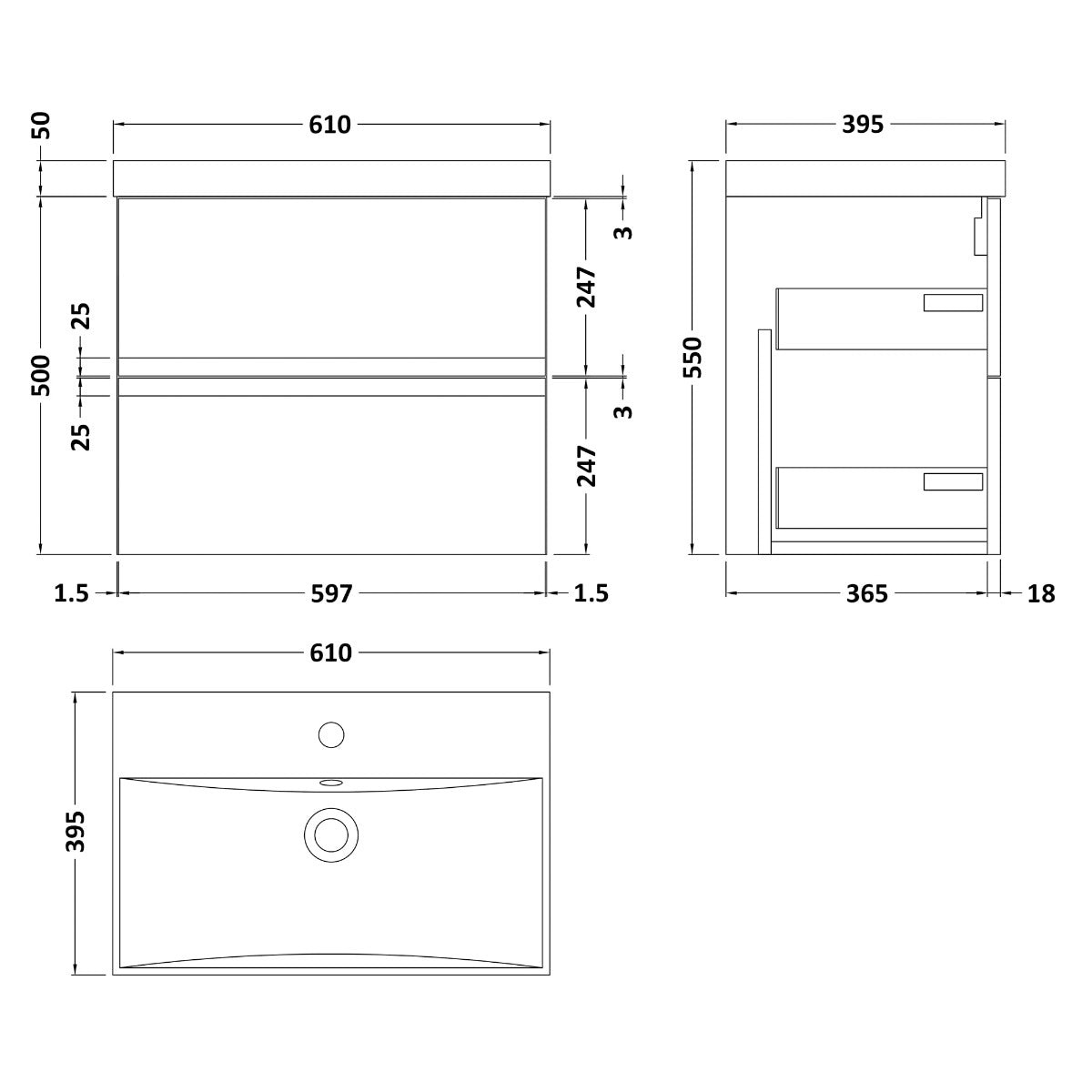 Fairford Finesse 600mm Satin Grey Wall Hung Vanity Unit
