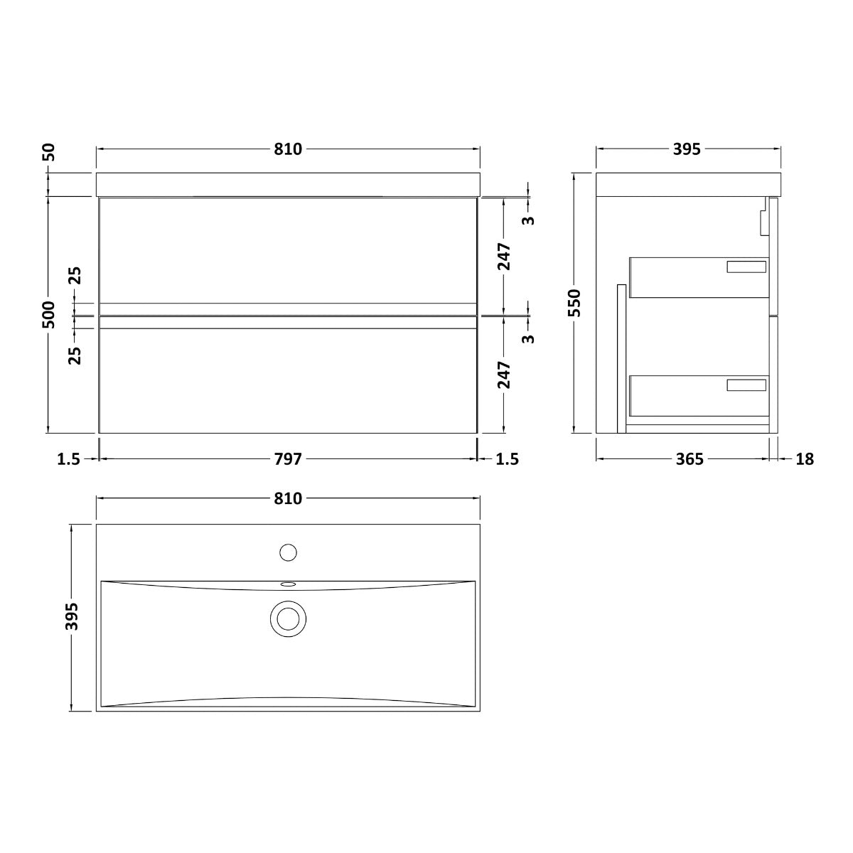 Fairford Finesse 800mm Satin Grey Wall Hung Vanity Unit