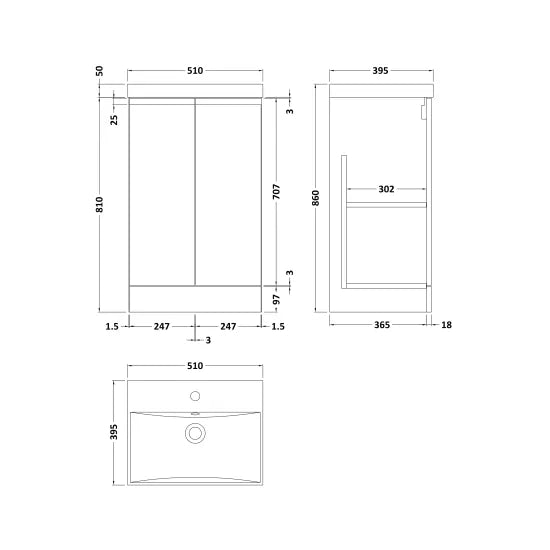 Fairford Finesse 500mm Satin Green Floorstanding 2-Door Vanity Unit