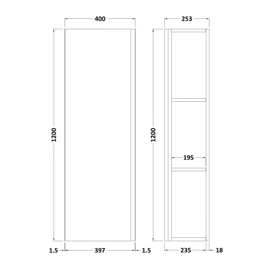 Fairford Finesse 400 x 1200mm Satin Green Tall Unit