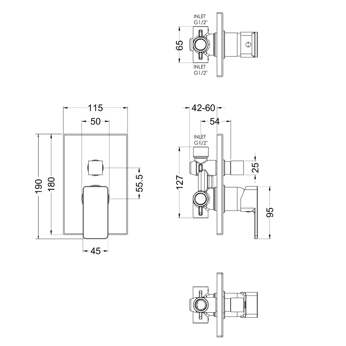 Fairford Una Pure Concealed Manual Shower Valve with Diverter