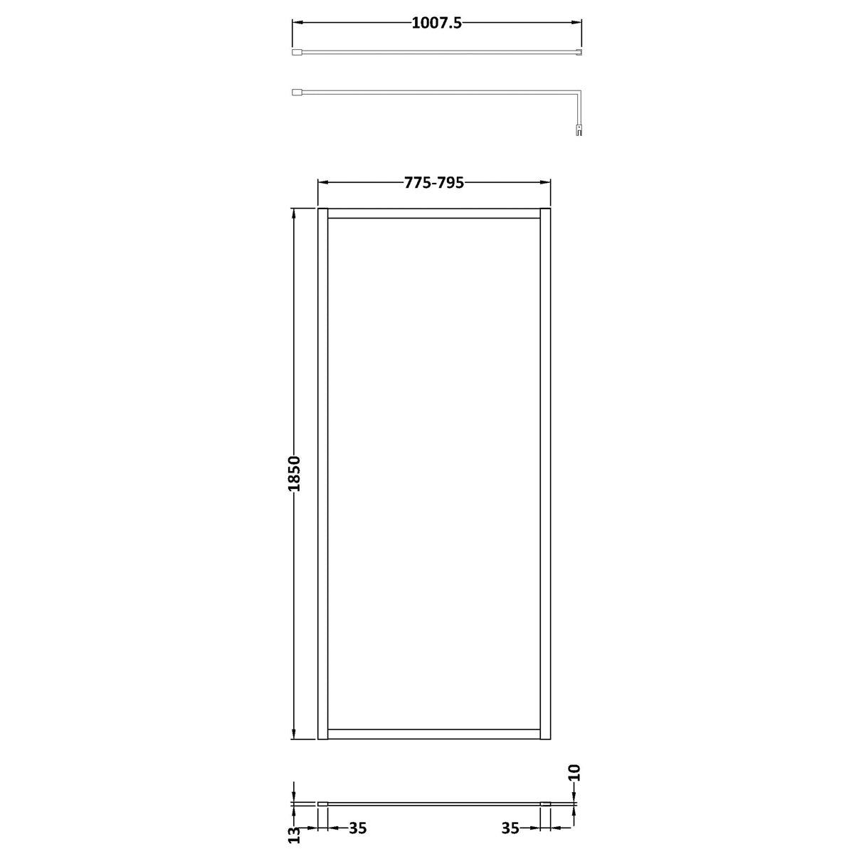 Fairford 800mm Brushed Brass Fully Framed 8mm Wetroom Screen - 1850mm High