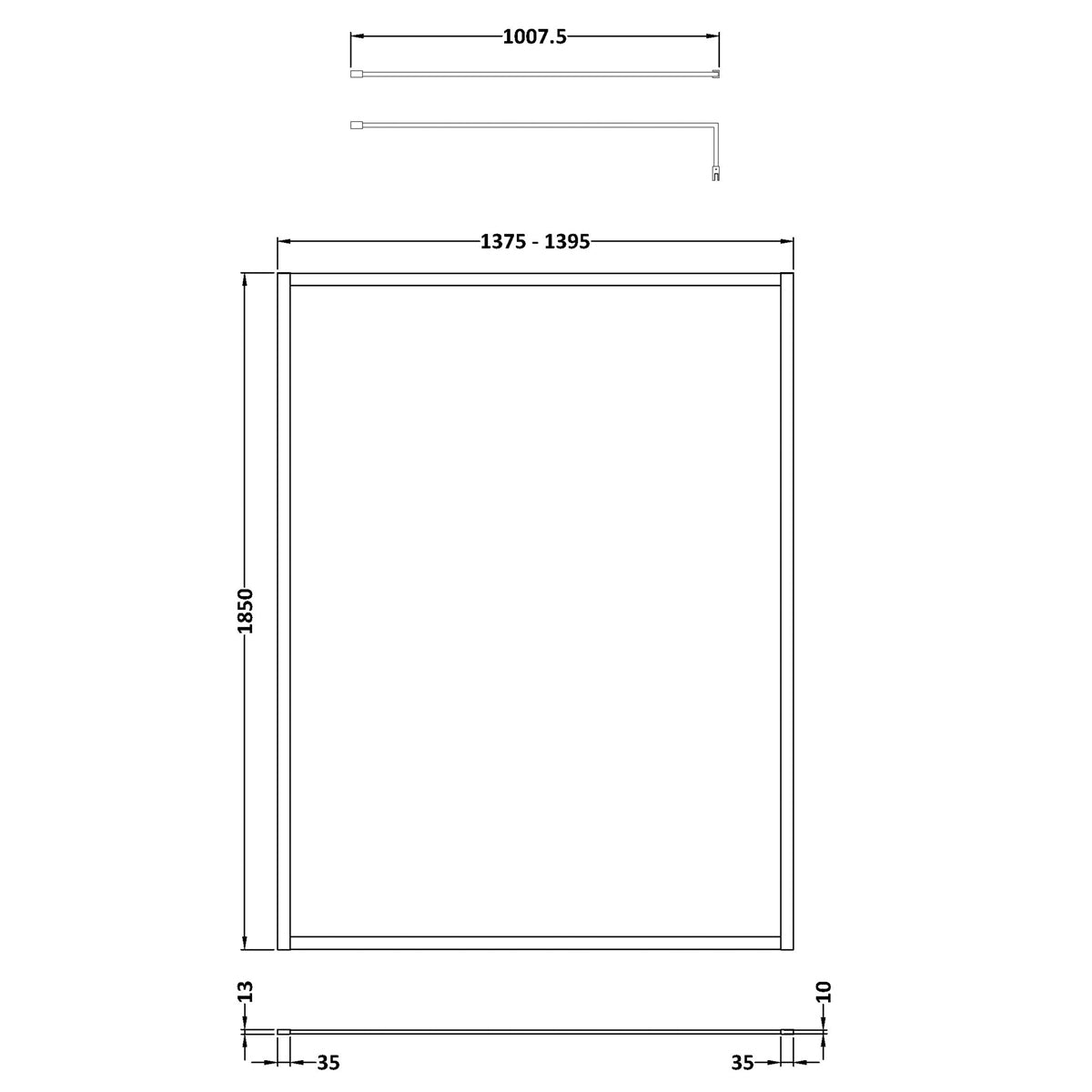 Fairford 1400mm Matt Black Fully Framed 8mm Wetroom Screen - 1850mm High