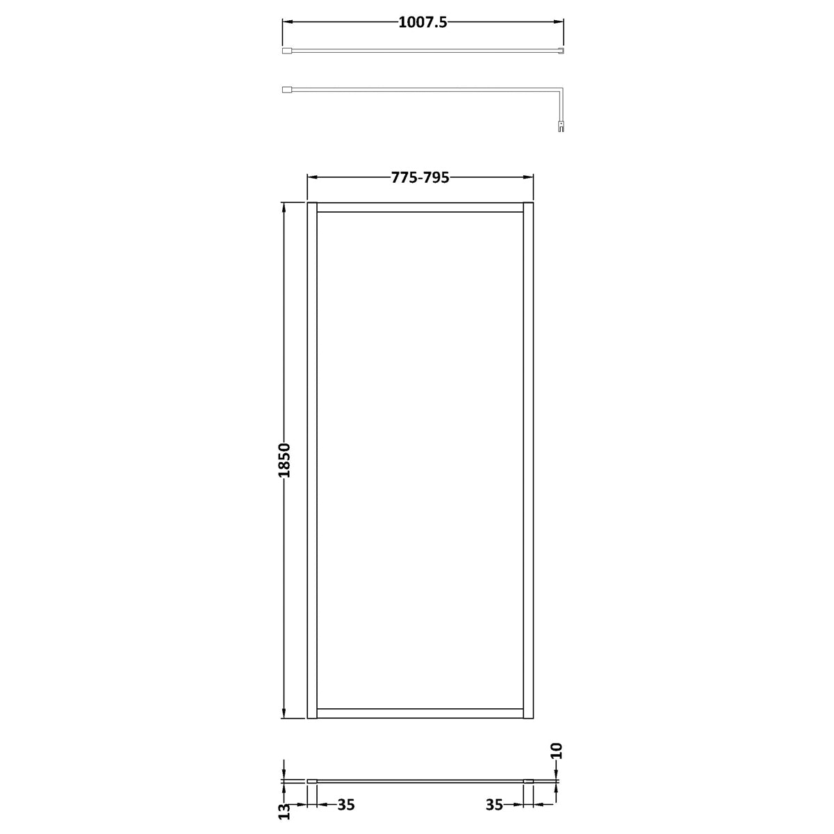 Fairford 800mm Matt Black Fully Framed 8mm Wetroom Screen - 1850mm High