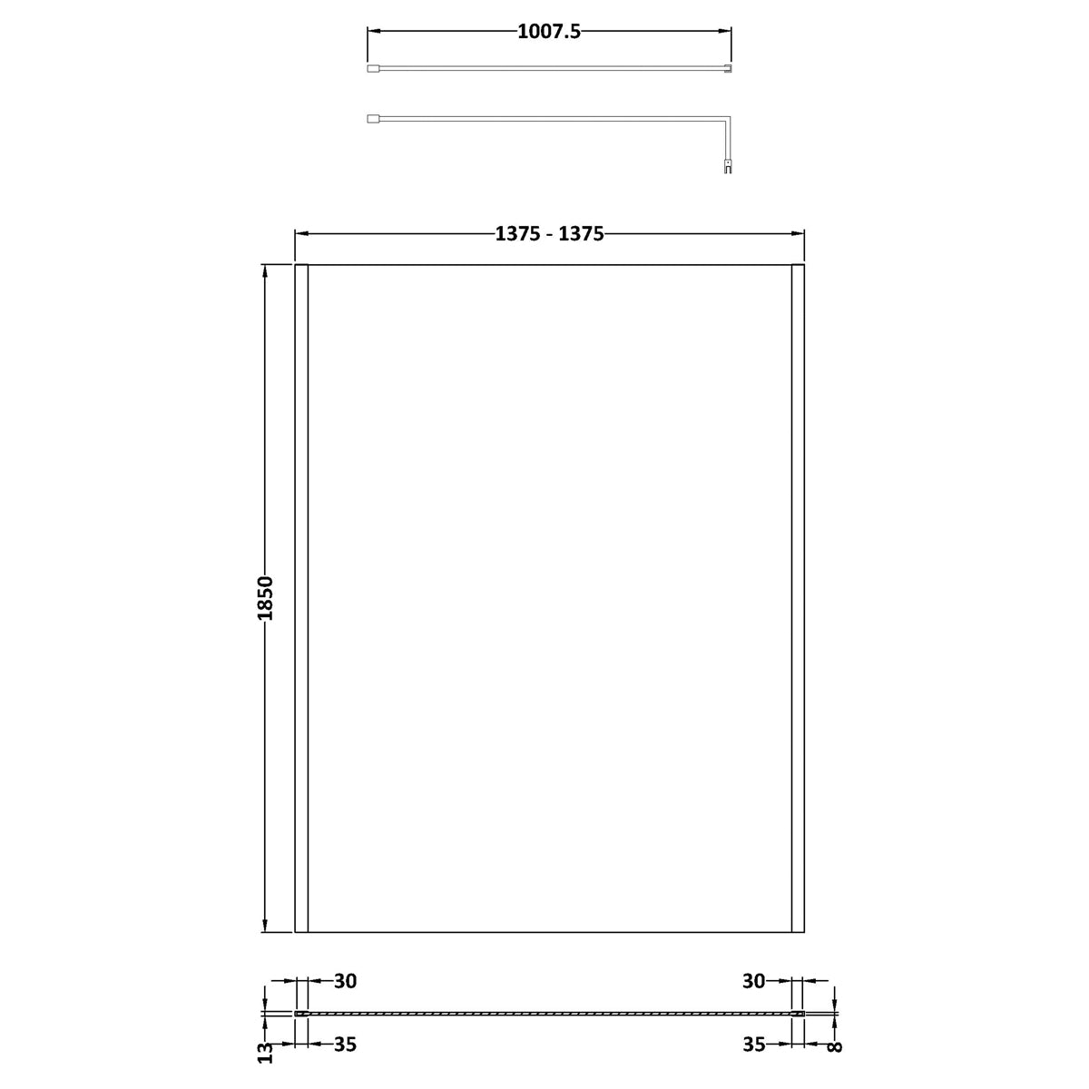 Fairford 1400mm Brushed Brass Vertically Framed 8mm Wetroom Screen - 1850mm High