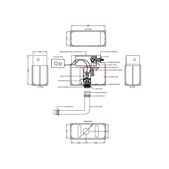 Fairford Filo Concealed Cistern with Chrome Flush Button