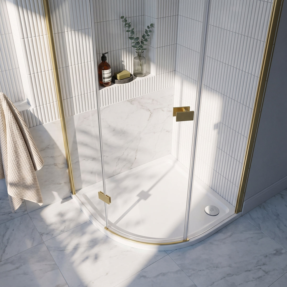 Fairford 1000 x 1000mm Quadrant Shower Tray, Corner Waste