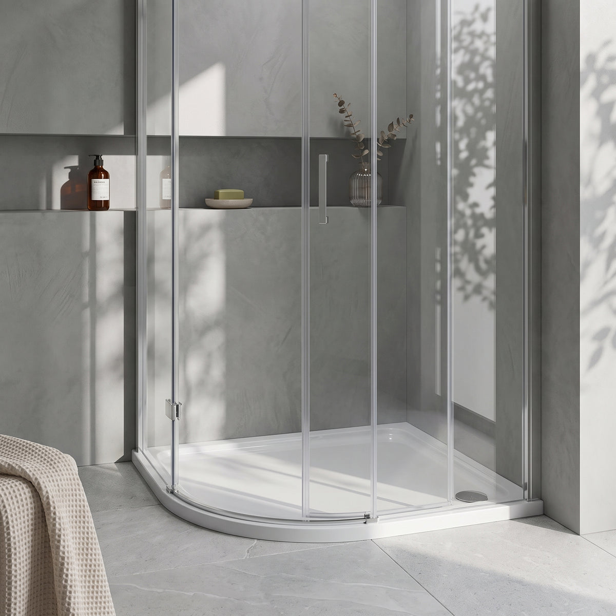 Fairford 1200mm x 900mm Offset Quad, LH Shower Tray, Corner Waste