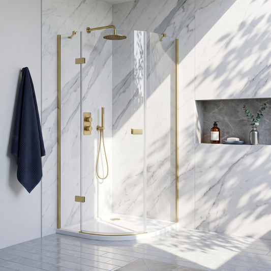 Fairford 8mm Frameless 800 x 800mm Brushed Brass Quadrant Enclosure
