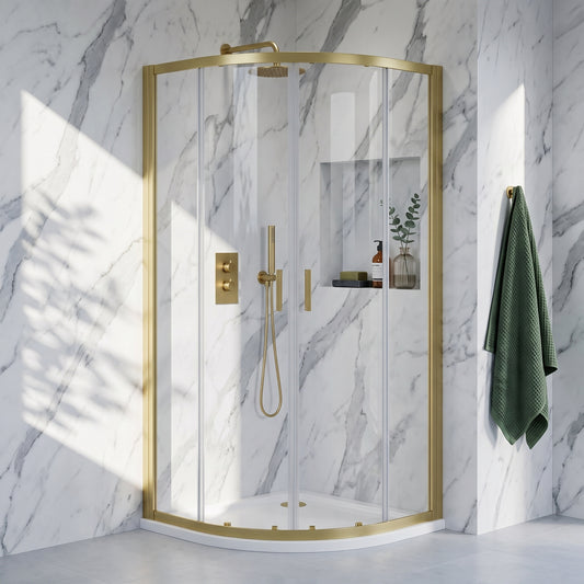 Fairford 6mm, 800 x 800mm Brushed Brass Quadrant Enclosure