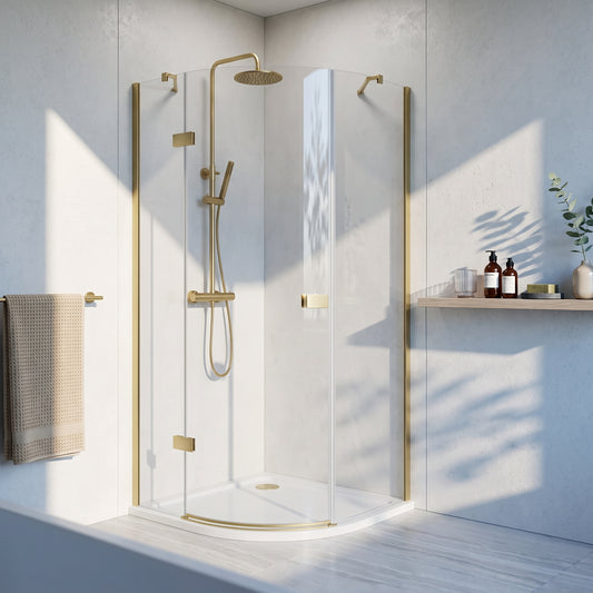 Fairford 8mm Frameless 900 x 900mm Brushed Brass Quadrant Enclosure