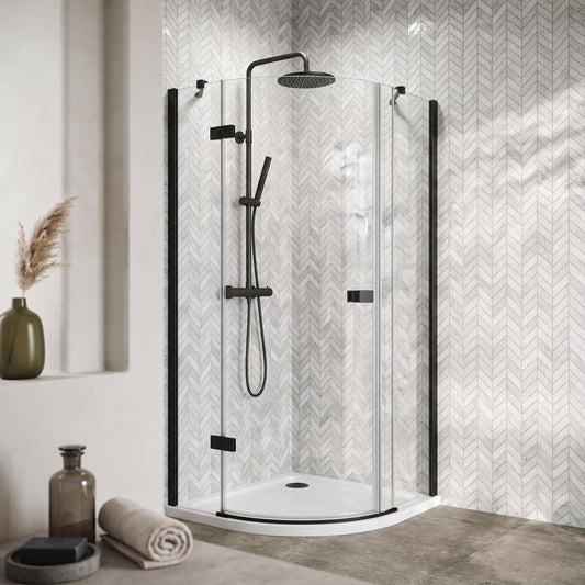 Fairford 8mm Frameless 900 x 900mm Matt Black Quadrant Enclosure