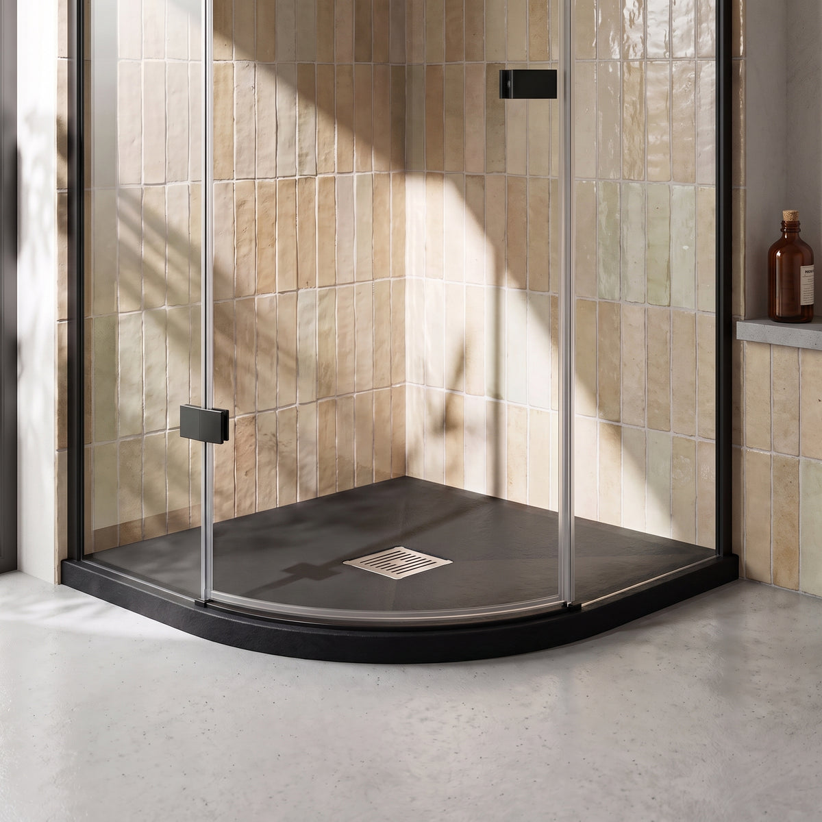 Fairford Quadrant Black Slate Shower Tray, Center Waste-800mm x 800mm