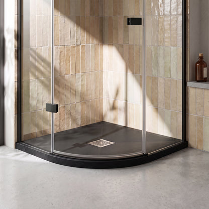 Fairford Quadrant Black Slate Shower Tray, Center Waste-800mm x 800mm