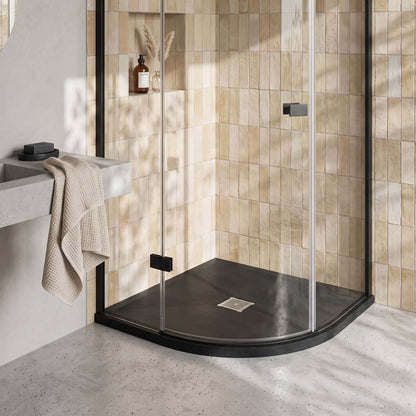 Fairford Quadrant Black Slate Shower Tray, Center Waste-900mm x 900mm
