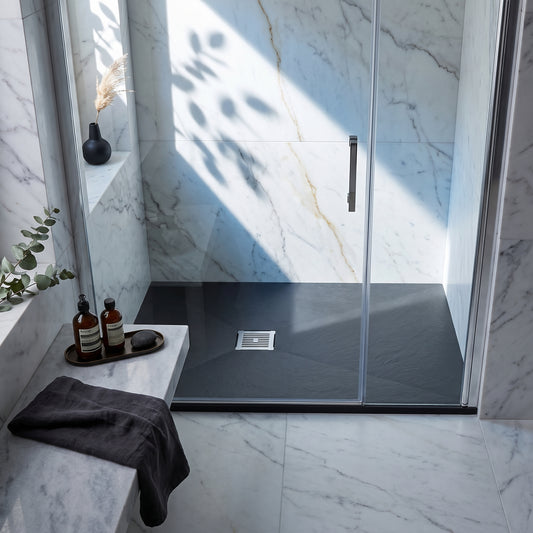 Fairford Rectangular Black Slate Shower Tray, Center Waste-1200mm x 900mm