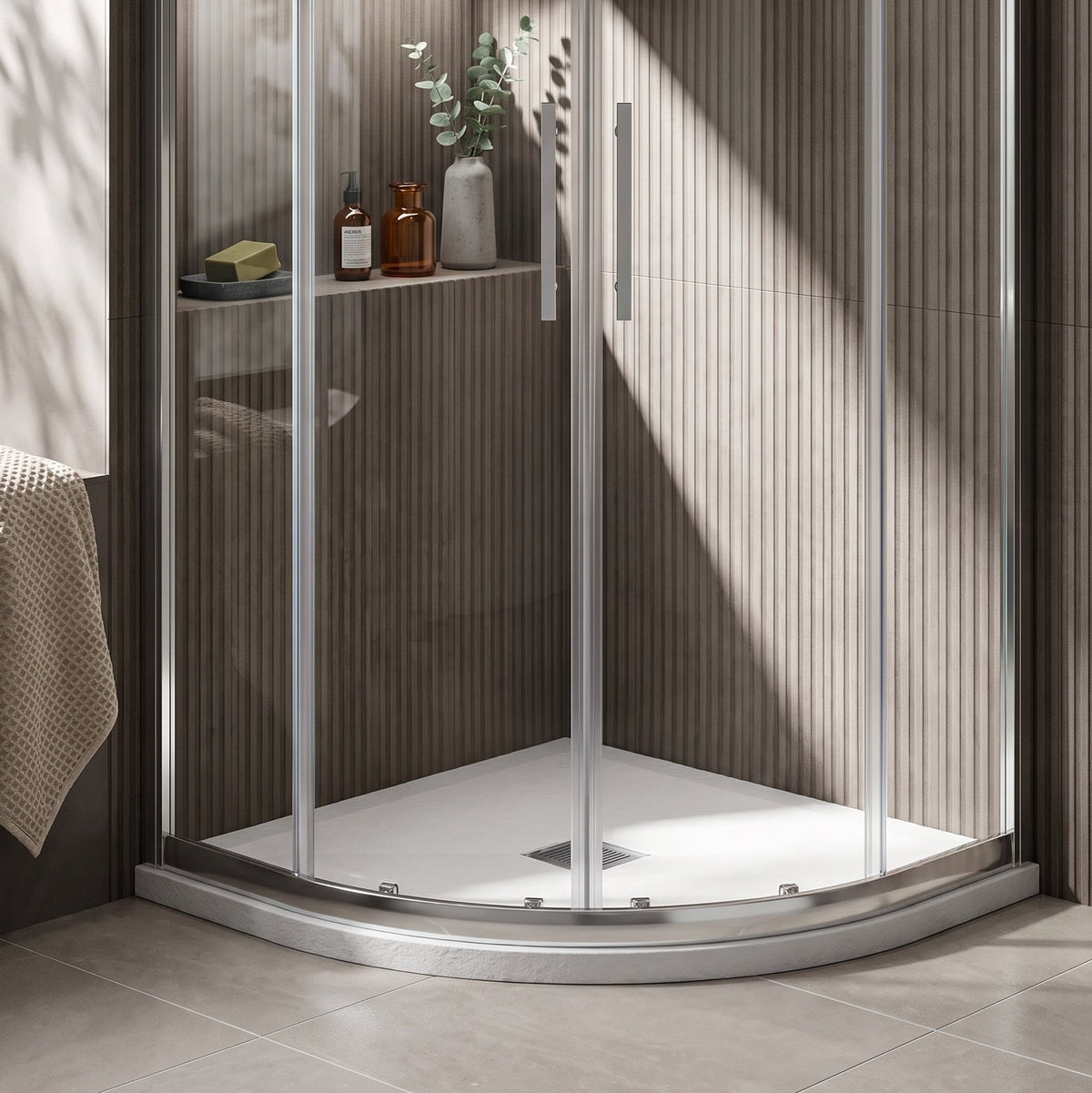 Fairford Quadrant White Slate Shower Tray, Center Waste-800mm x 800mm