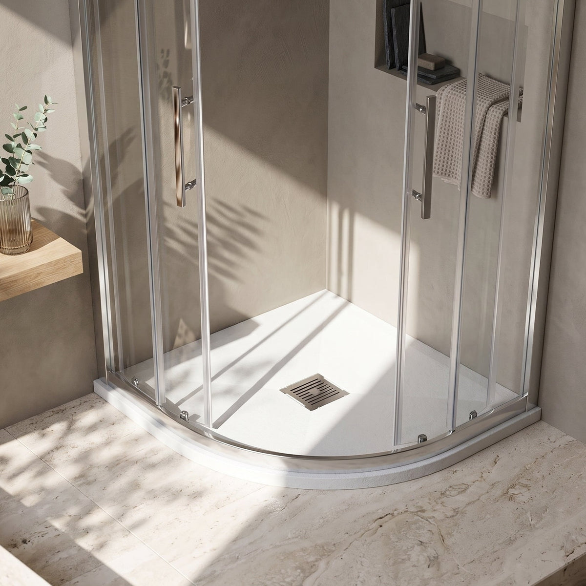 Fairford Quadrant White Slate Shower Tray, Center Waste-800mm x 800mm