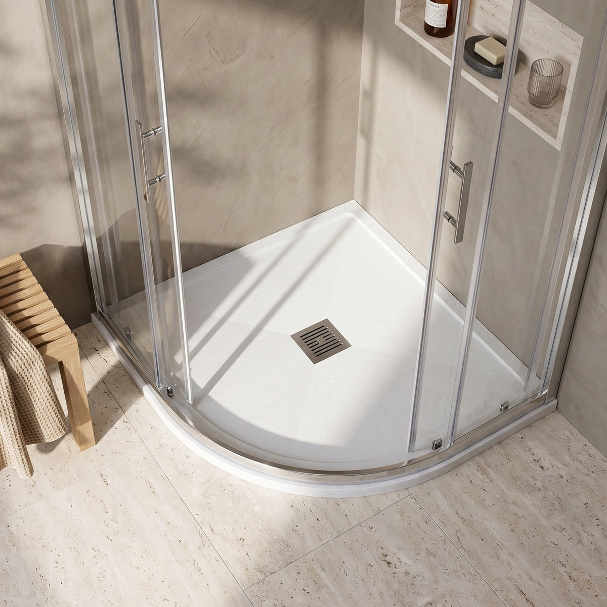 Fairford Quadrant White Slate Shower Tray, Center Waste-900mm x 900mm