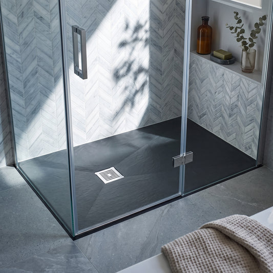 Fairford Rectangular Black Slate Shower Tray, Center Waste-1400mm x 800mm