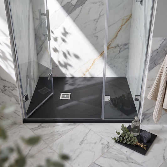 Fairford Rectangular Black Slate Shower Tray, Center Waste-1400mm x 900mm