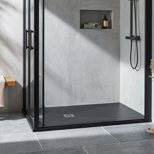 Fairford Rectangular Black Slate Shower Tray, Center Waste-1700mm x 900mm
