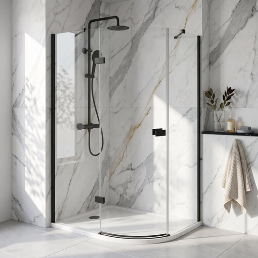 Fairford 8mm Frameless 1200 x 800mm Matt Black Offset Quadrant Enclosure