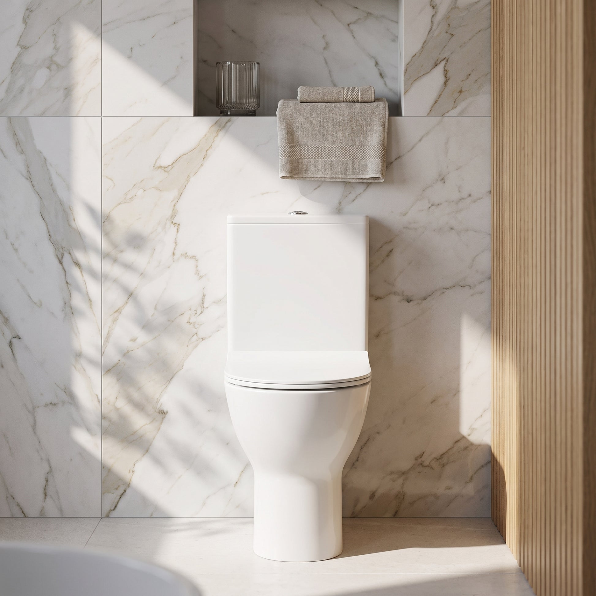 Fairford Sierra Close Coupled Toilet with Sandwich Seat — Bright White Marble lifestyle