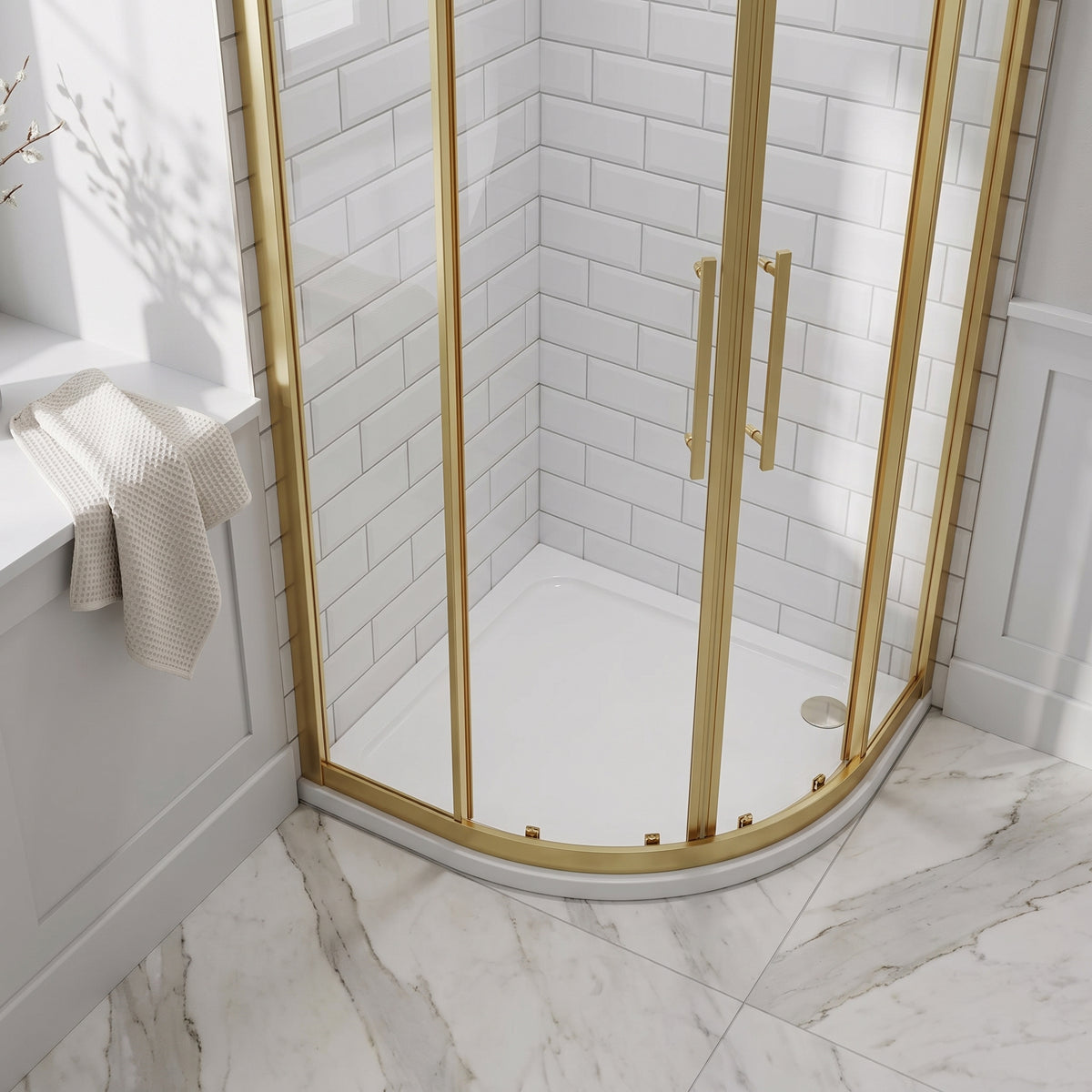 Fairford 800 x 800mm Quadrant Shower Tray, Corner Waste