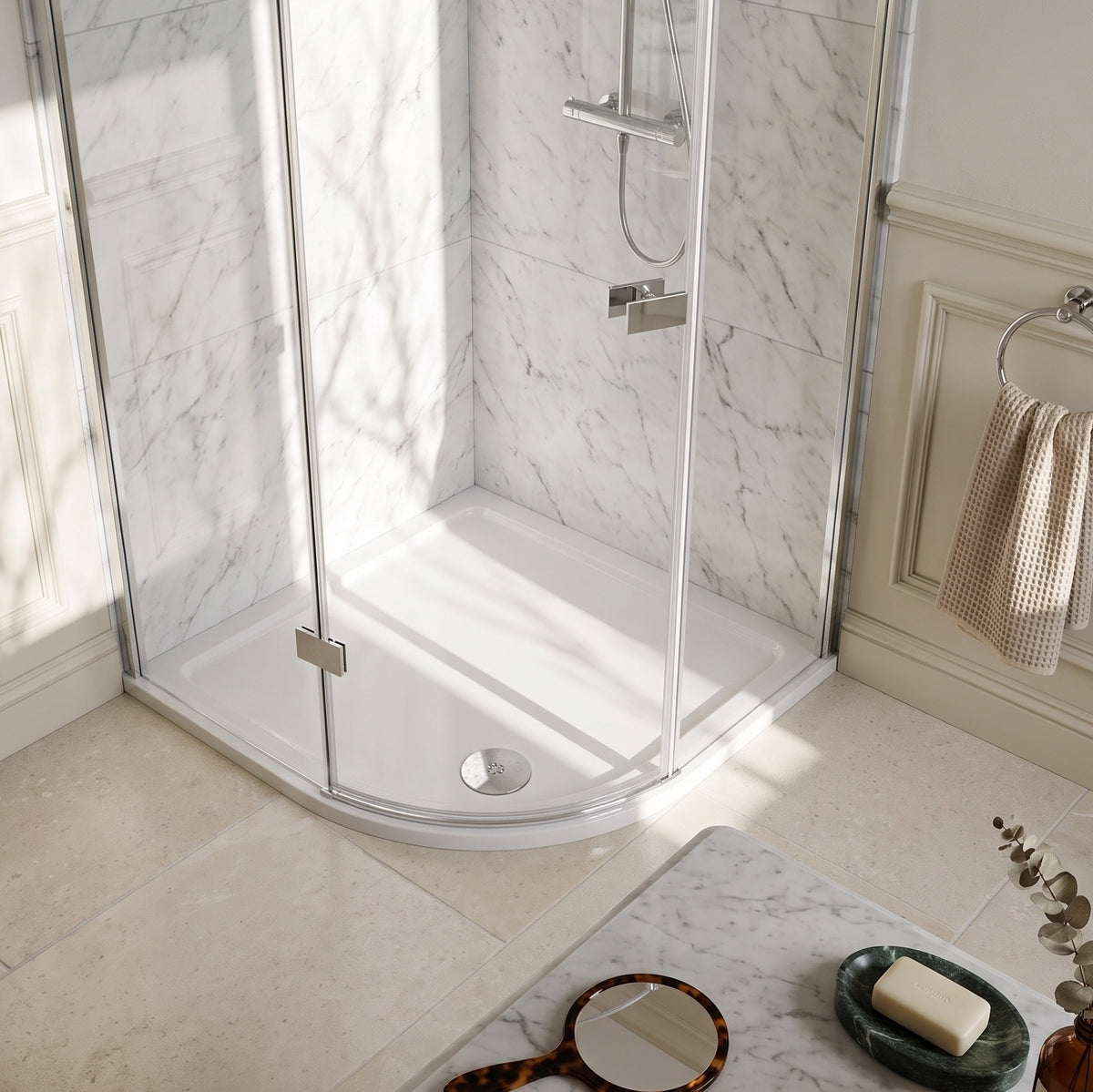 Fairford 900 x 800mm Antislip RH Offset Quadrant Shower Tray