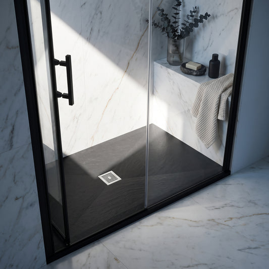 Fairford Rectangular Black Slate Shower Tray, Center Waste-1600mm x 800mm