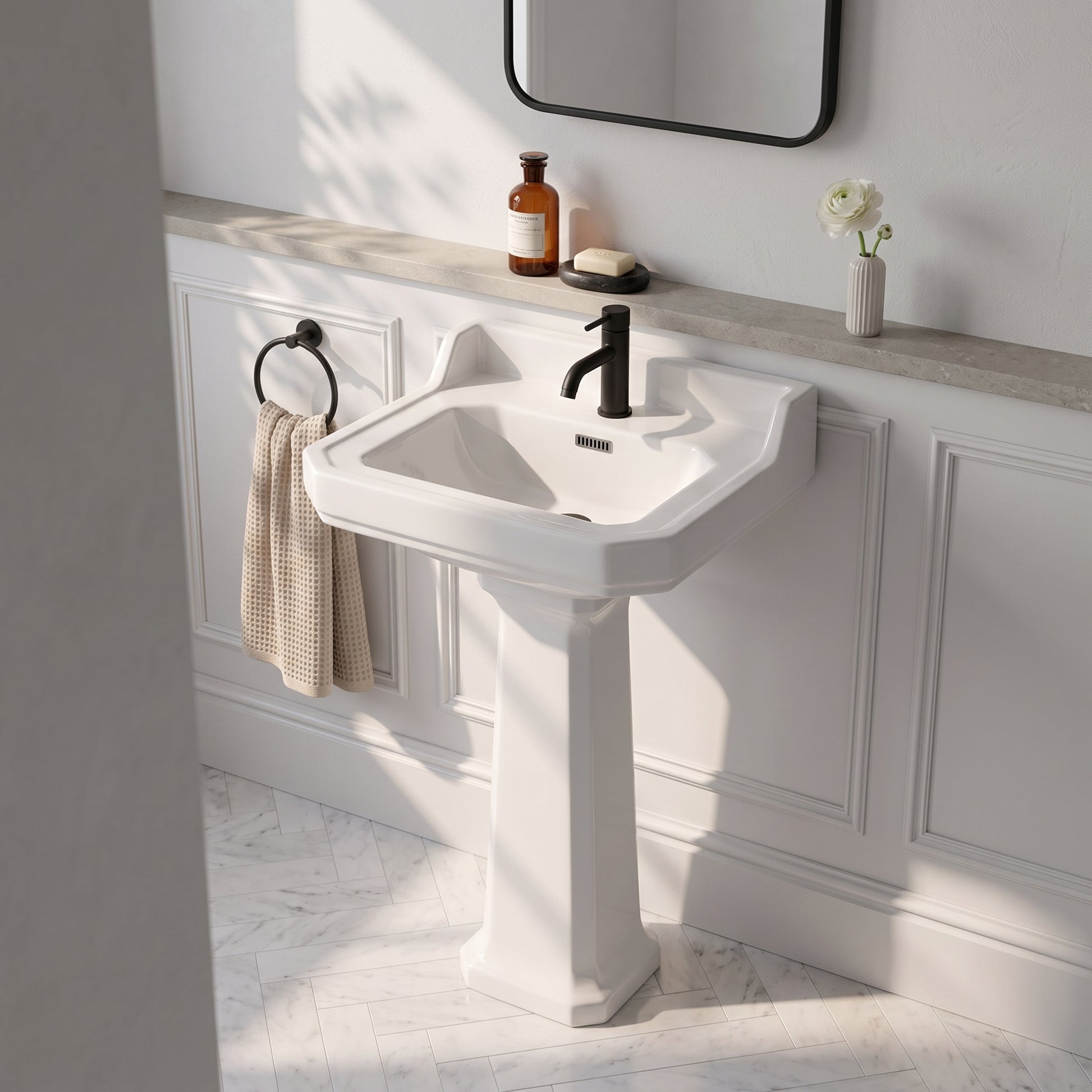 Fairford Hexam 500mm 1TH Basin and Full Pedestal