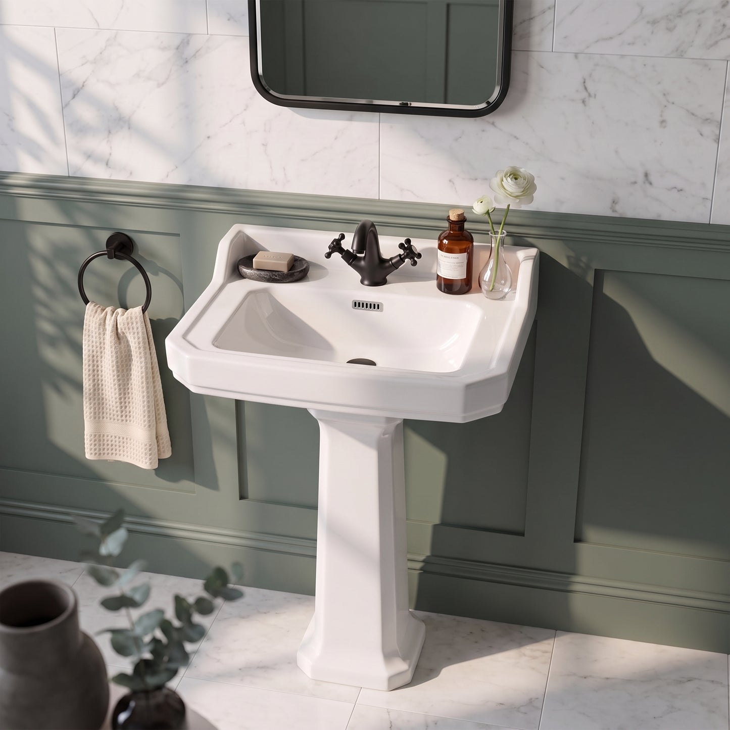 Fairford Hexam 500mm 1TH Basin and Full Pedestal