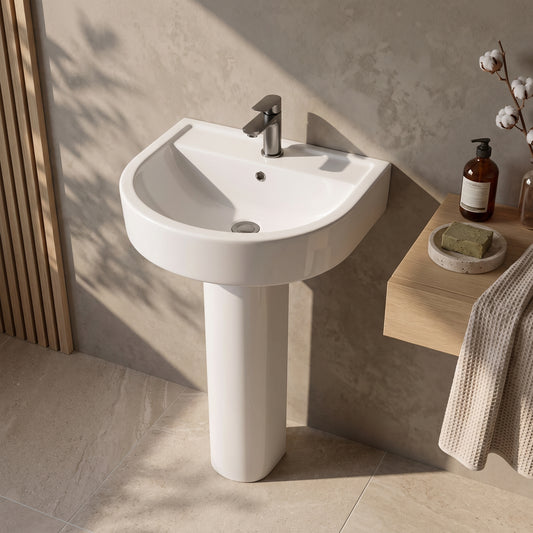 Fairford Handel 520mm 1TH Basin and Full Pedestal