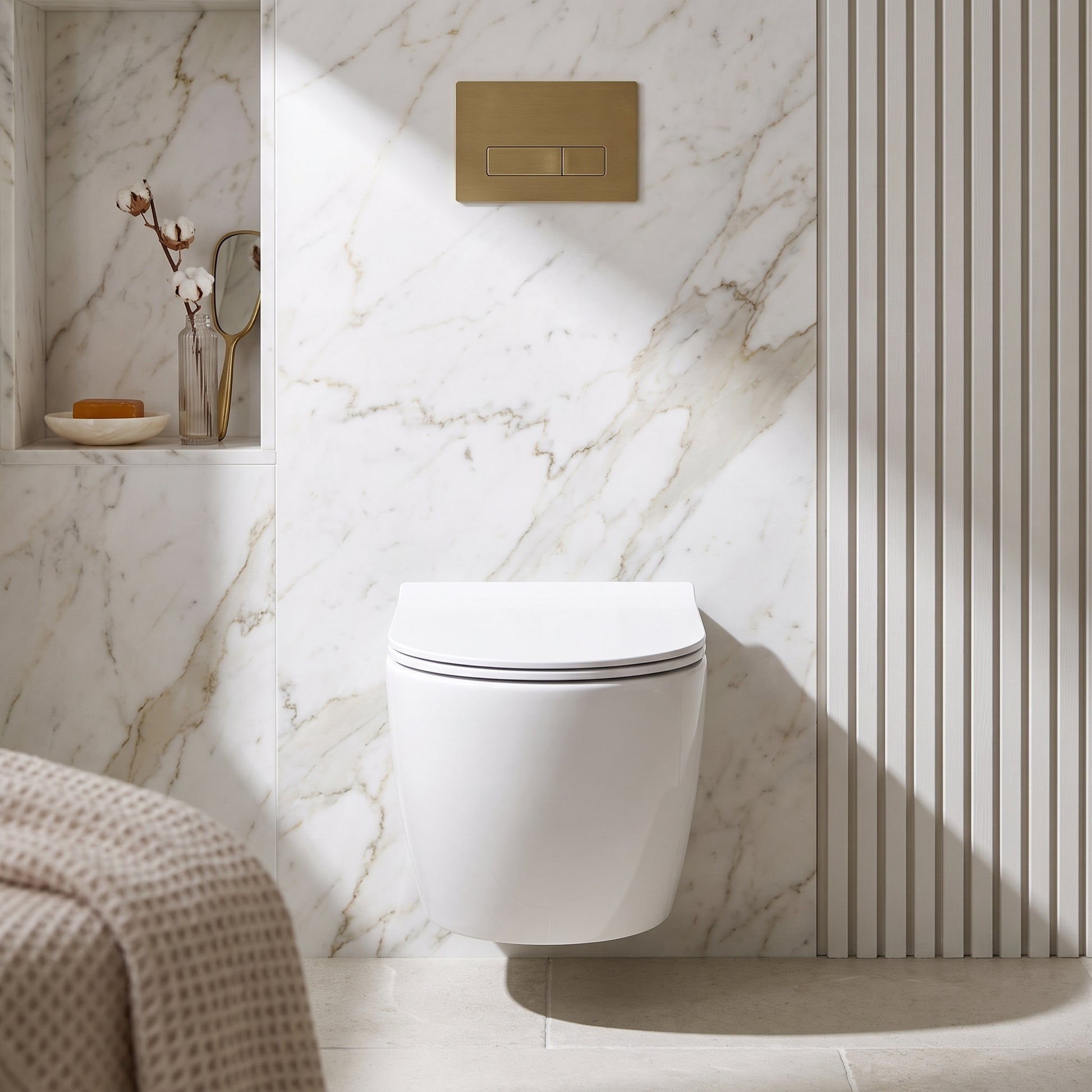 Fairford Sierra Pure Wall Hung Toilet with Soft Close Seat — Bright White Marble lifestyle