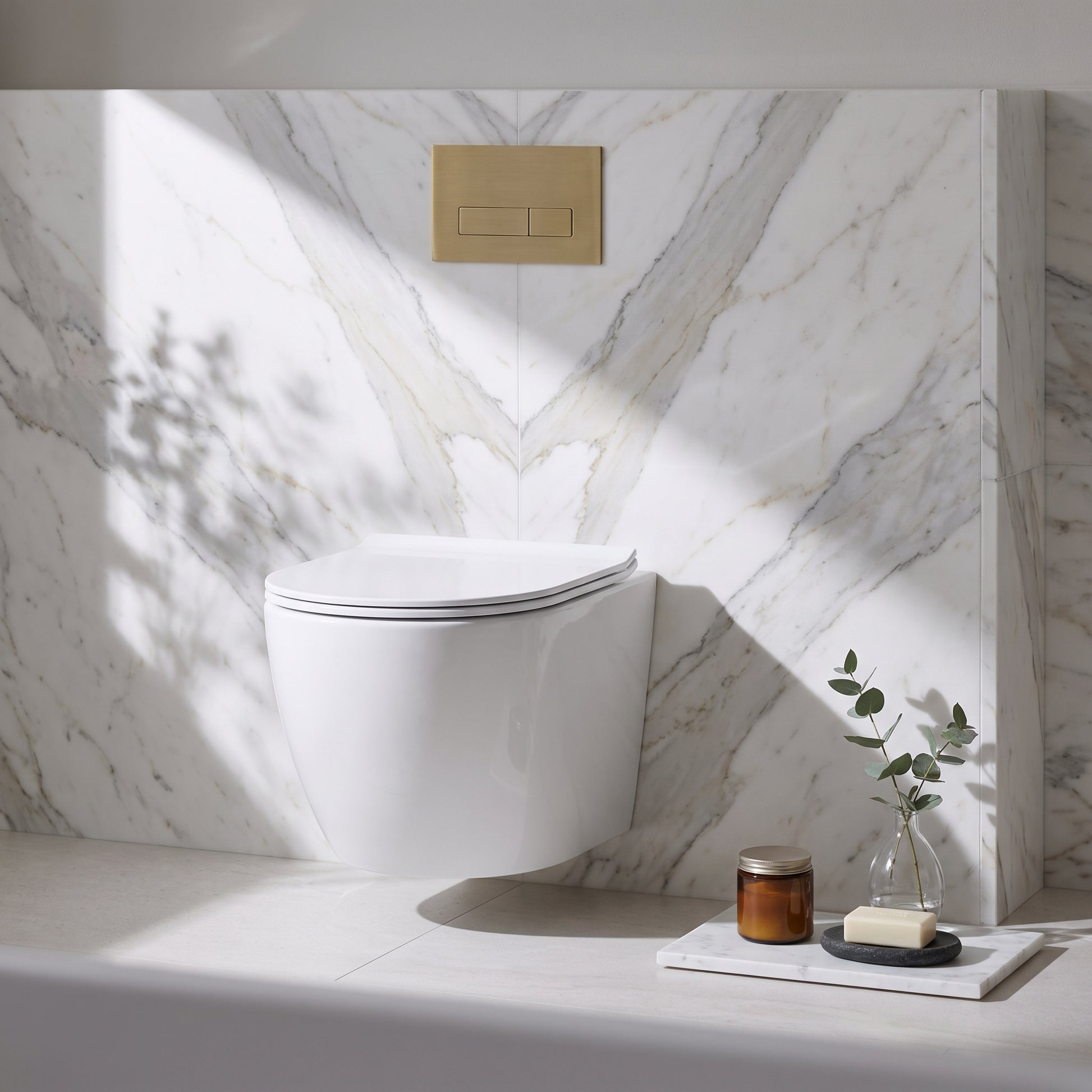 Fairford Sierra Pure Wall Hung Toilet with Soft Close Seat — Bright White Marble lifestyle