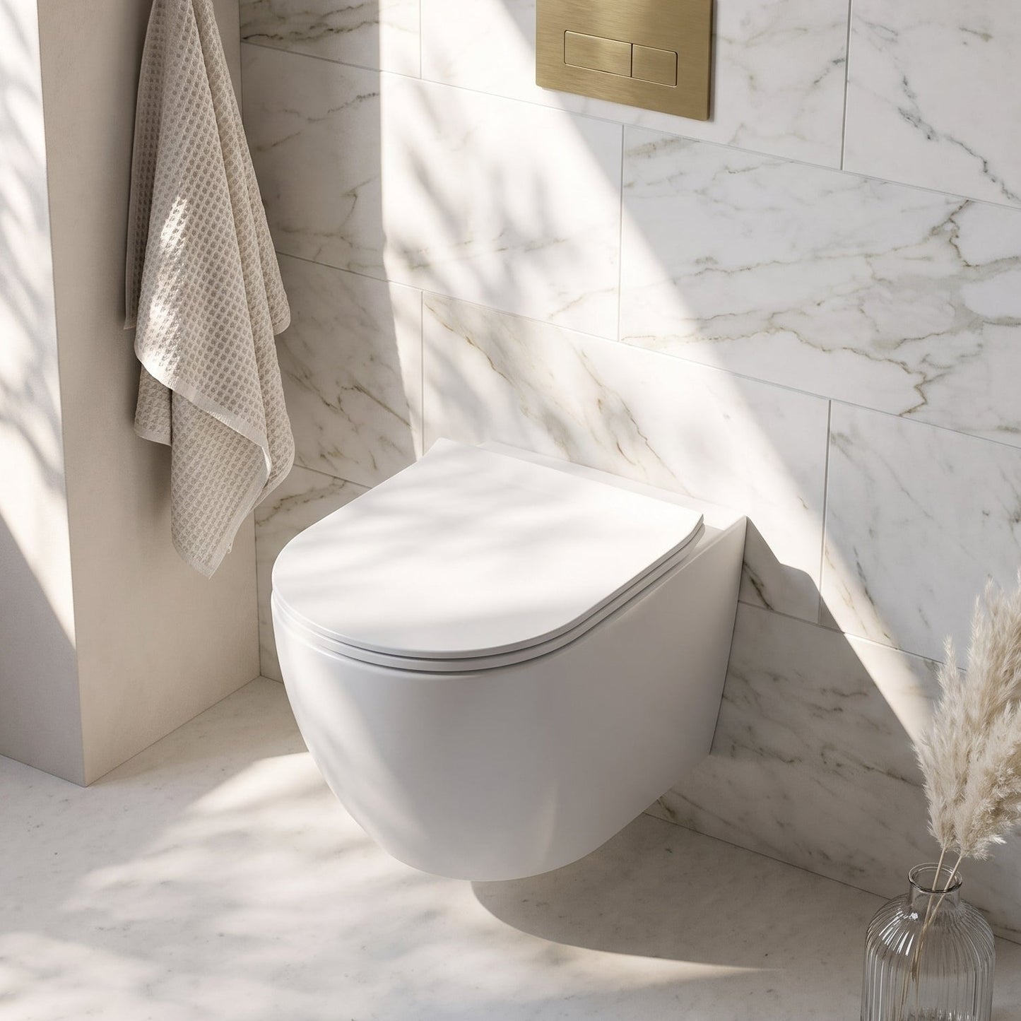 Fairford Sierra Pure Wall Hung Toilet with Soft Close Seat — Bright White Marble lifestyle
