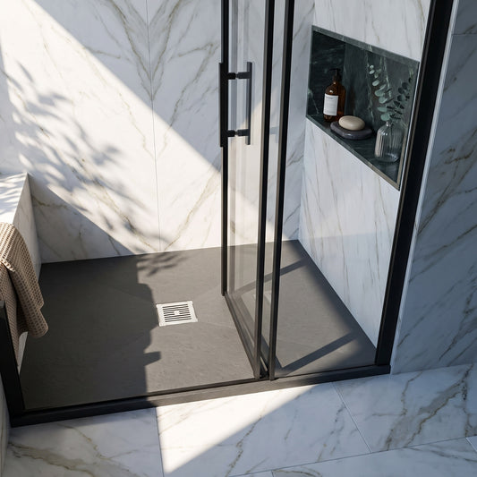 Fairford Rectangular Grey Slate Shower Tray, Center Waste-1200mm x 800mm