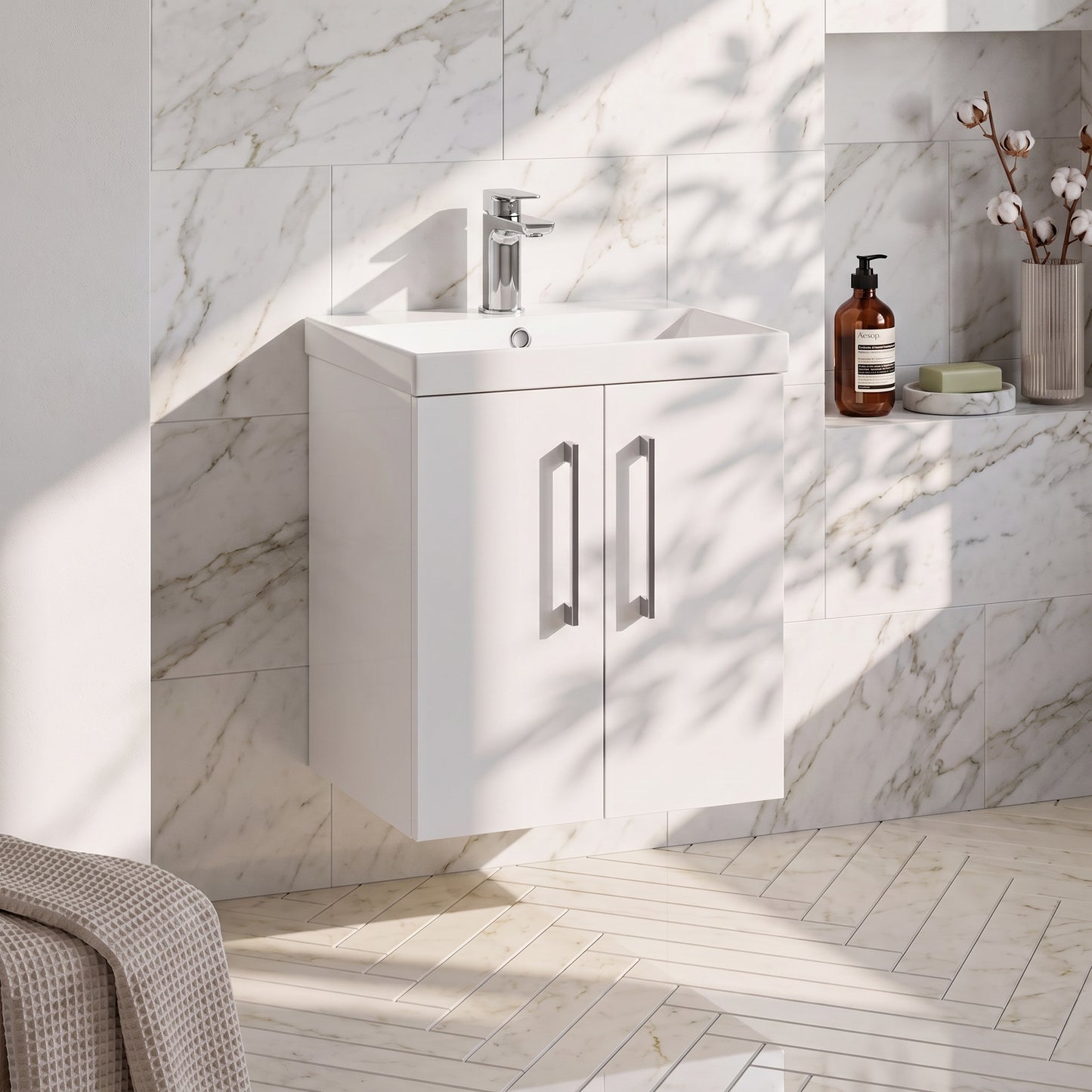 Fairford Aspri 500mm Gloss White 2-Door Wall Hung Vanity Unit