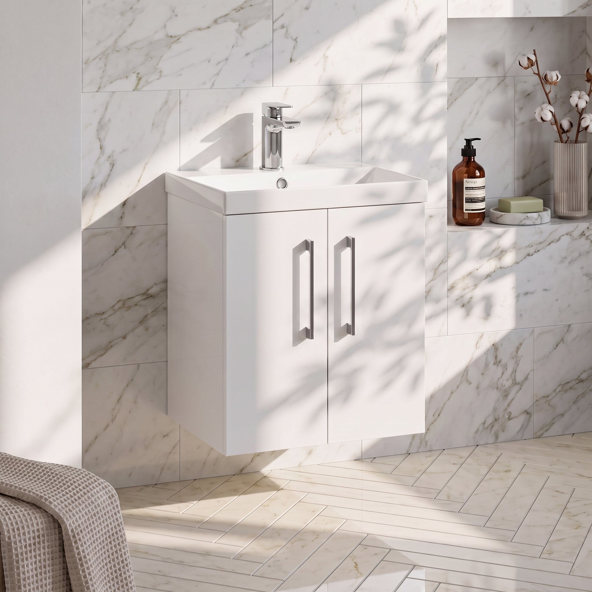 Fairford Aspri 500mm Gloss White 2-Door Wall Hung Vanity Unit