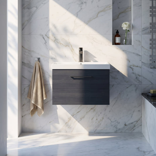 Fairford Aspri 600mm Charcoal Black Wall Hung Vanity Unit, 40mm Basin