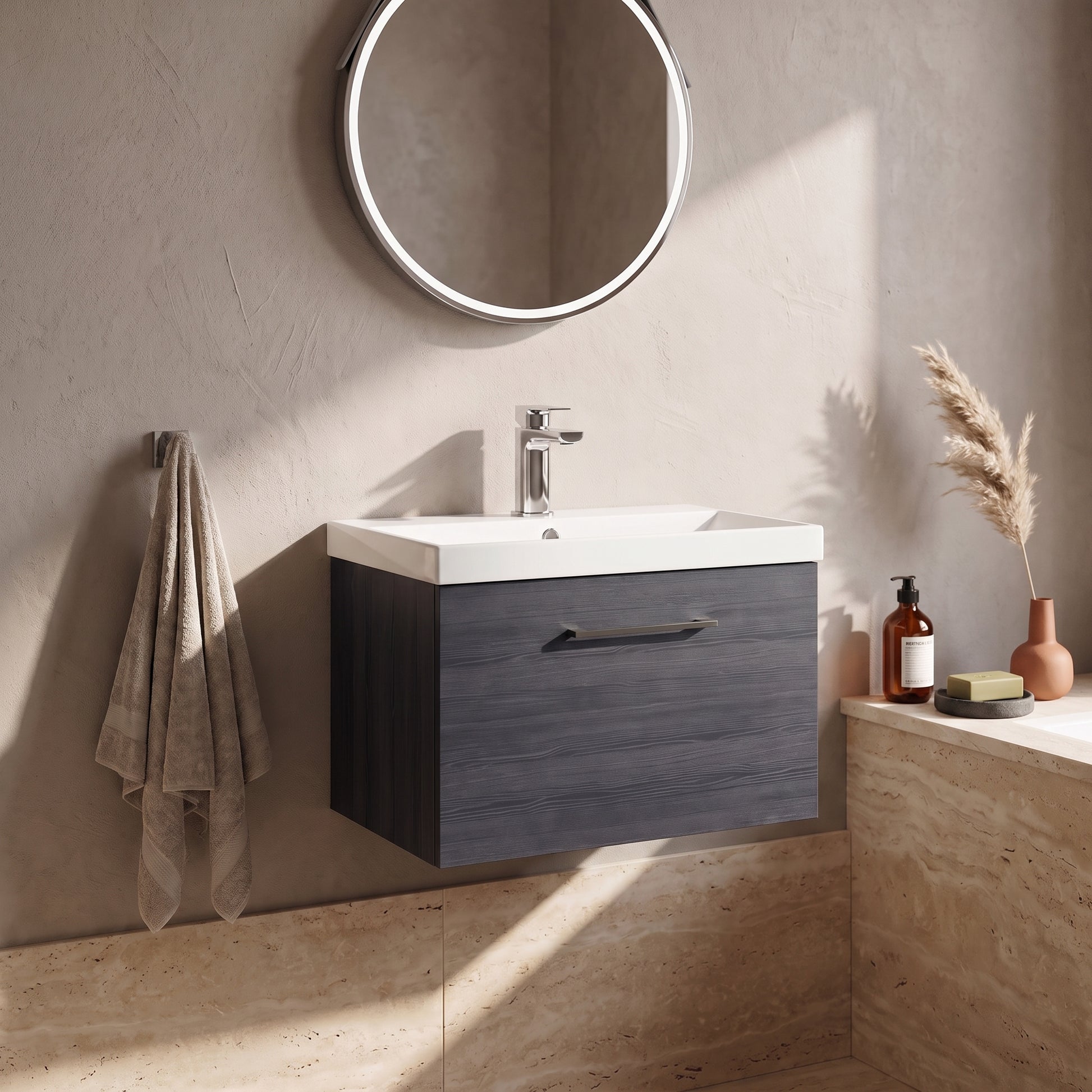 Fairford Aspri 600mm Charcoal Black Wall Hung Vanity Unit, 40mm Basin