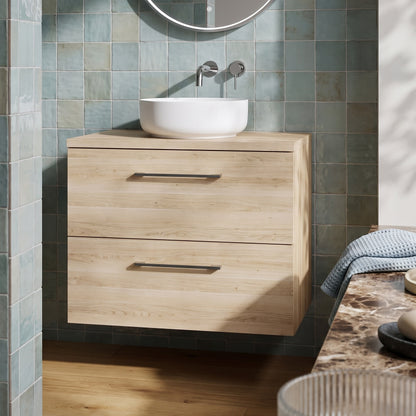 Fairford Aspri Bleached Oak 1200mm 2 Drawer Wall Hung Vanity Unit with Worktop