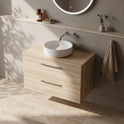 Fairford Aspri Bleached Oak 1200mm 2 Drawer Wall Hung Vanity Unit with Worktop
