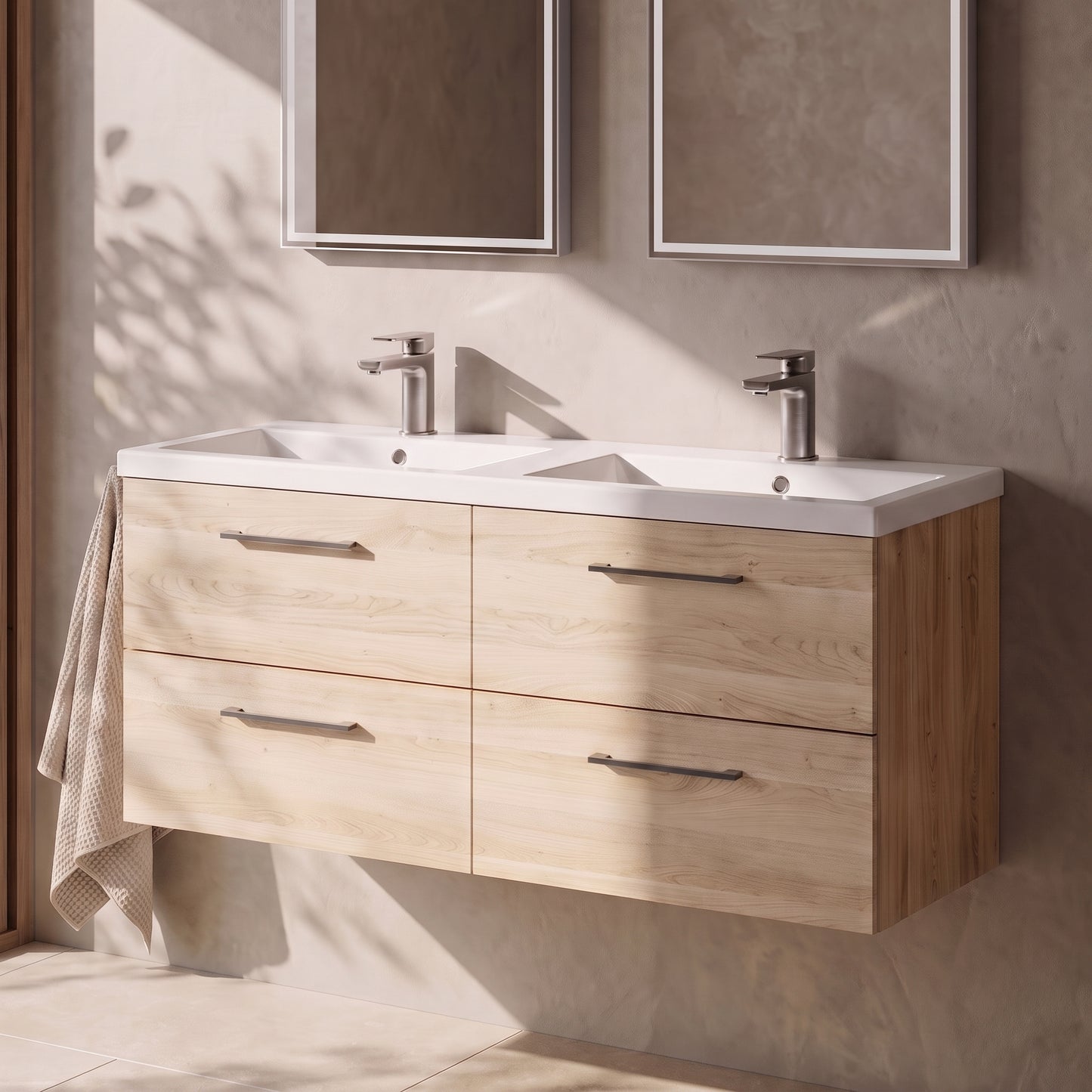 Fairford Aspri Bleached Oak 1200mm 4 Drawer Wall Hung Vanity Unit